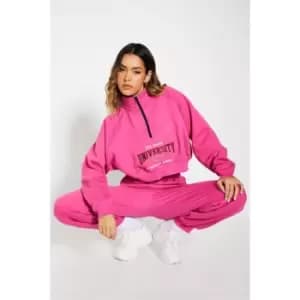 I Saw It First University Graphic Cropped Half Zip Sweatshirt - Pink