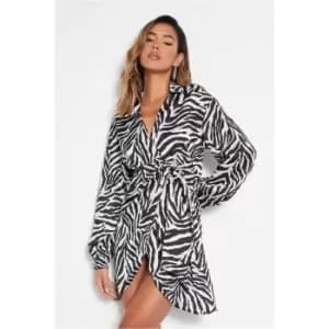 I Saw It First Black Woven Zebra Print Ring Detail Wrap Dress - Black