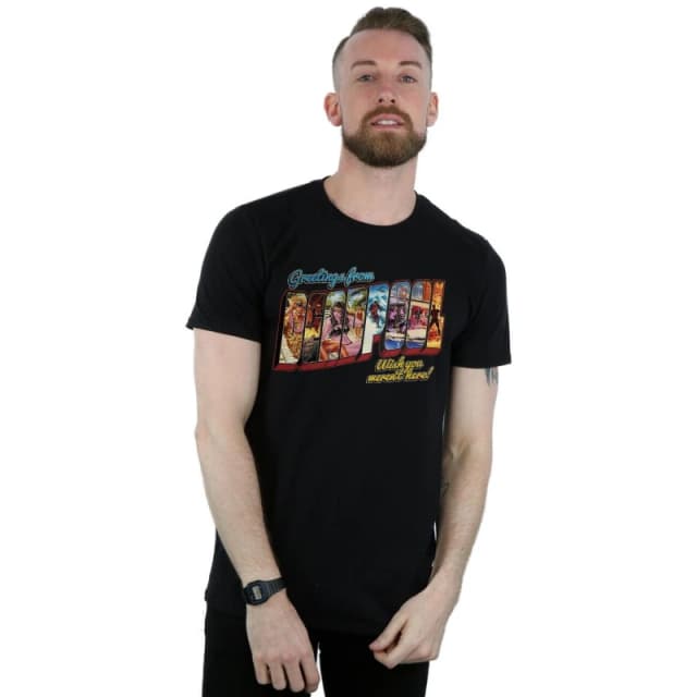 Marvel Marvel Men Deadpool Greetings T-Shirt in Black Size: Small Black S Male 5057981163953
