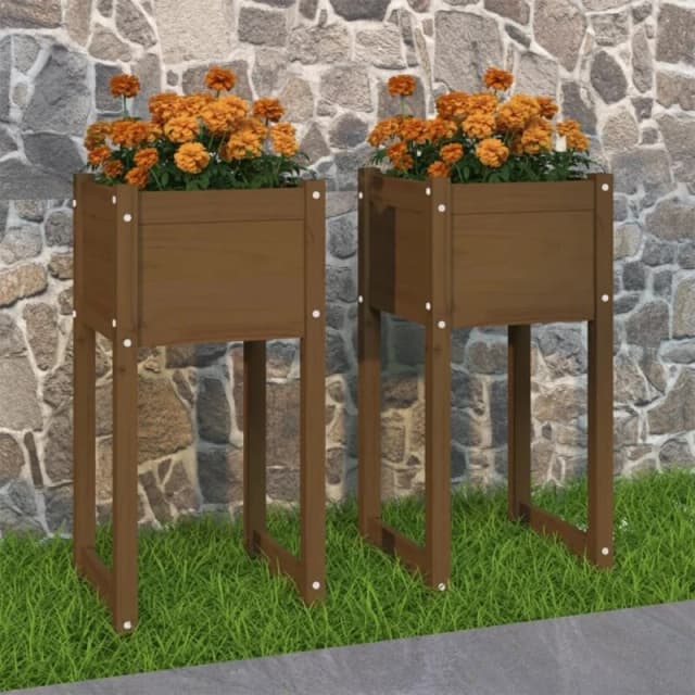 vidaXL Planters 2 pcs Honey Brown 40x40x81cm Solid Pine, Brown 822129