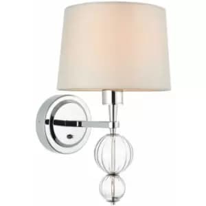 Wall Light & Shade Polished Nickel Plate & Marble Silk 40W E14 Living Room