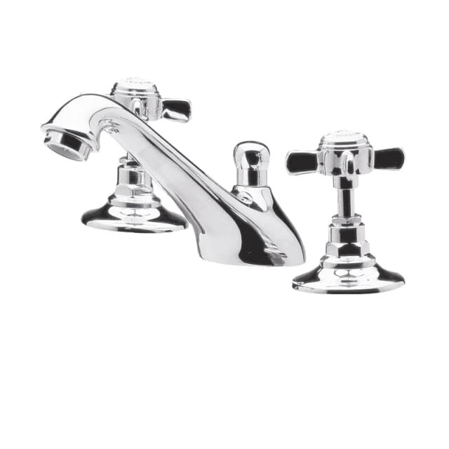 Balterley Traditional Crosshead 3 Tap Hole Basin Tap Pop Up Waste Chrome Silver