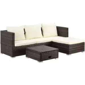 Outsunny - Rattan Garden Sofa Set Storage Table Wicker Patio Lounger 4-Seater Brow - Brown