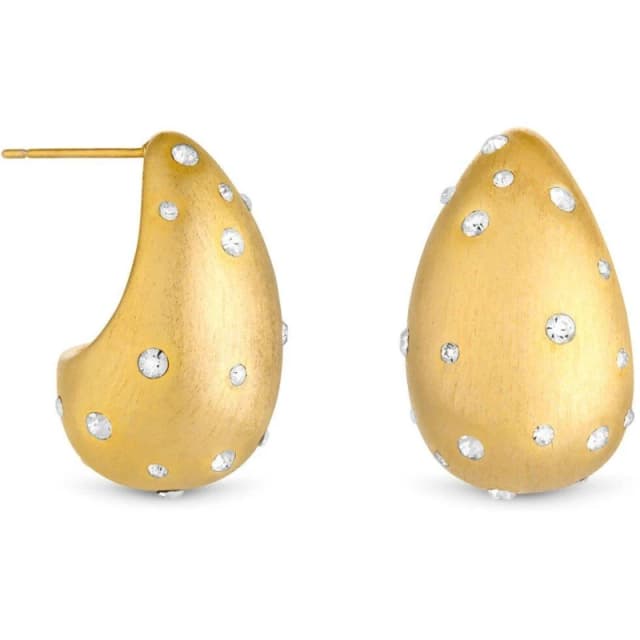 Mood Gold Polished And Crystal Stone Dome Hoop Earrings Jewellery Sets One Size Gold 72748210000