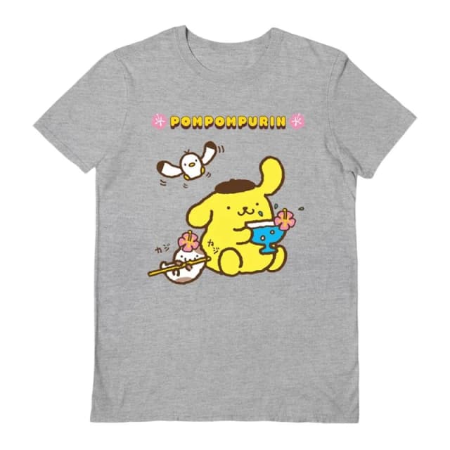 Sanrio Mens Pompompurin Drinks T-Shirt in Grey Size: Small Grey Male S