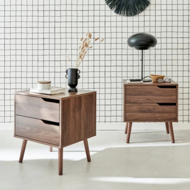 sweeek Pair Of Walnut Bedside Tables With Wood Effect Brown