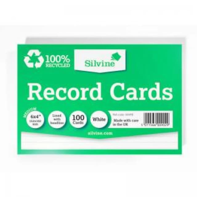 Silvine Silvine 100 Recycled Flash Revision Cards 152 x 104mm Ruled (Pack 10) - 564RE 564RE