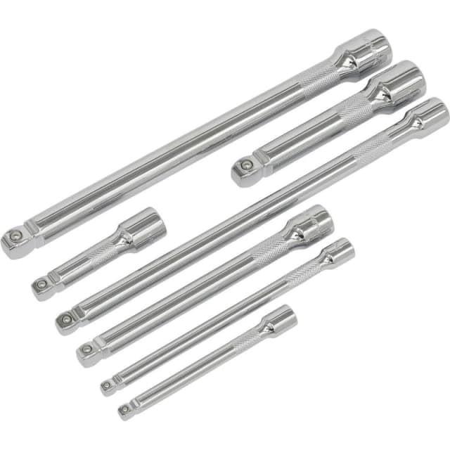 Loops 7 Piece Wobble / Rigid Extension Bar Set - 1/4" 3/8" & 1/2" Sq Drive - Chrome Multi