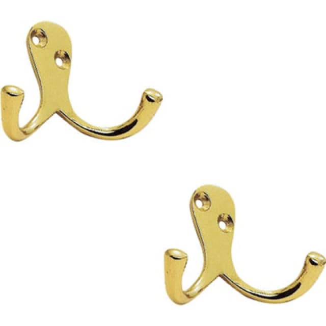 Loops 2x Victorian One Piece Double Bathroom Robe Hook 26mm Projection Polished Brass Metallics