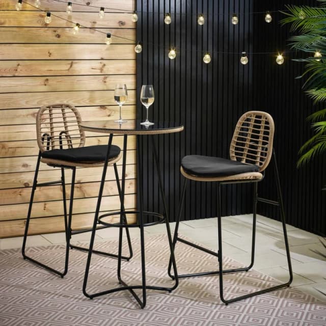 FurnitureboxUK FurnitureboxUK Belize Rattan Outdoor Bar Set with Cushions in Black One Size Unisex 5061064385354