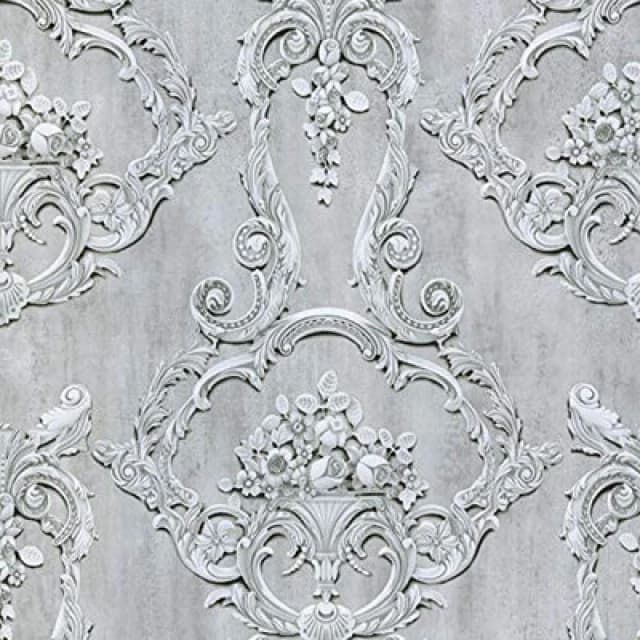 Debona Grosvenor Floral Damask Grey Wallpaper 6217
