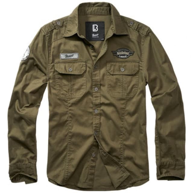Brandit Luis Vintage Shirt With Badges Olive Size Small