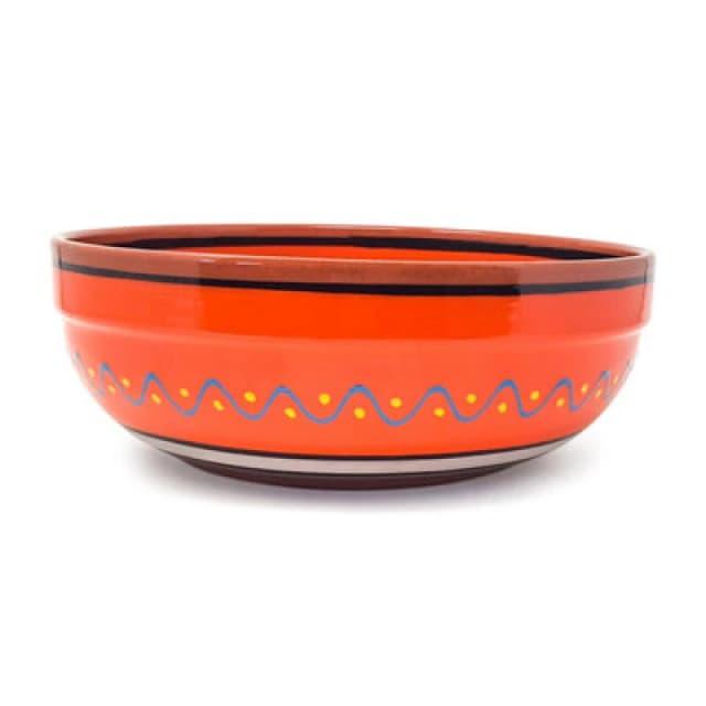 Verano Spanish Ceramics Fiesta Hand Painted Pattern Ceramic Kitchen Dining Deep Salad Bowl Orange (Diam) 26Cm