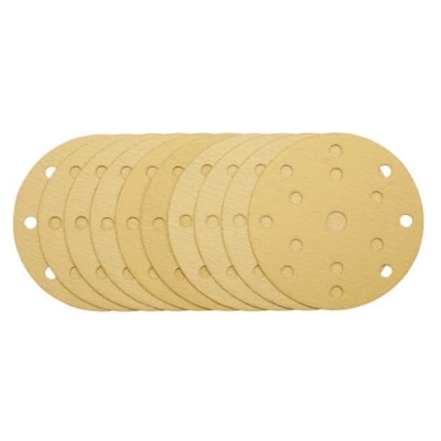 Draper 150MM gold sand disc 120G 15DE 08473 Gold Sanding Discs with Hook & Loop, 150mm, 15 Dust Extraction Holes (Pack of 10) - Draper 08473