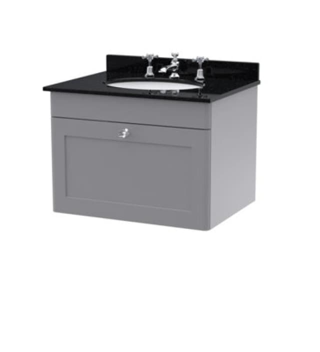 nuie 600mm Wall Hung 1 Drawer Vanity & Marble Top 3TH - Satin Grey CLC294BR3