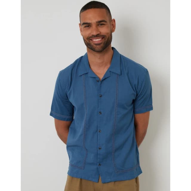 Threadbare Mens Short-Sleeve Bowling Shirt Denim male Small