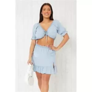 I Saw It First Light Wash Puff Sleeve Denim Shirt Dress - Blue