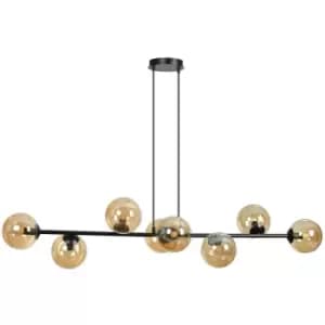 Emibig Rossi Black Globe Pendant Ceiling Light with Amber Glass Shades, 8x E14