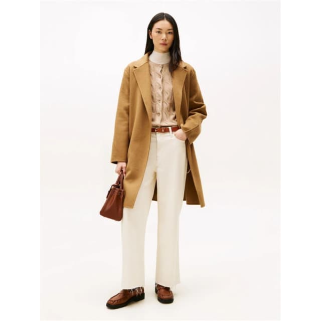 Tommy Hilfiger Womens Belted Double-Breasted Tailored Fit Overcoat Desert Khaki female 10 (S)