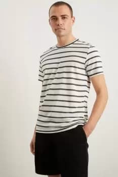 Slim Fit Navy Textured Stripe T- Shirt