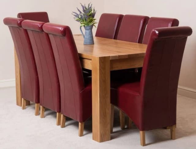Thats Furniture Kuba 180 x 90cm Chunky Oak Dining Table & 8 Montana Leather Chairs in Red Red Unisex 180 x 90 cm