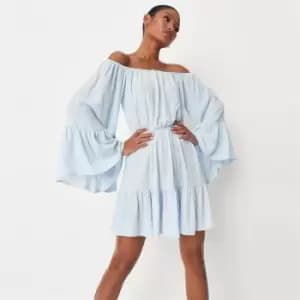 Missguided Flare Sleeve Skater Dress Crinkle - Blue