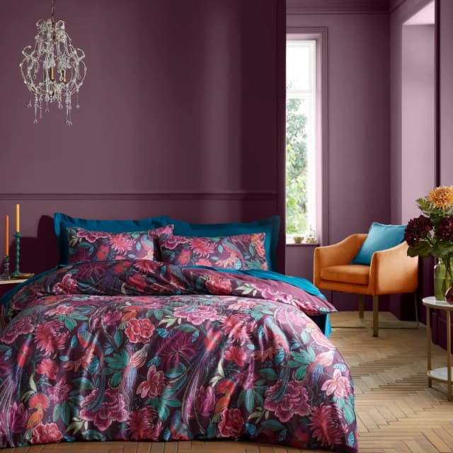Bridgerton By Catherine Lansfield 'Kate Floral' Soft Velvet Duvet Cover Set Plum