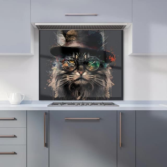 Warren Reed - Designer Maine Coon Cat With GlassesSplashart Kitchen Splashback Size: 600mm x 750mm Multicolor Unisex 600mm x 750mm