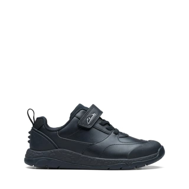 Clarks Steggy Stride Kid Black Leather Trainers, Riptape, School Shoes Size: 11.5-Standard Fit Black Unisex 11.5-Standard Fit