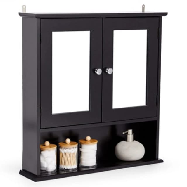 Vonhaus Bathroom Mirror Cabinet, Black Bathroom Wall Cabinet, 2 Door Bathroom Cabinet, Bathroom Storage W/shelves & Chrome Handles