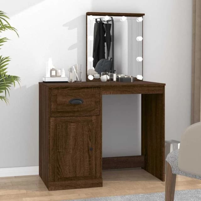 VIDAXL Dressing Table with LED Brown Oak 90x50x132.5cm Engineered Wood Vidaxl 8720845794170