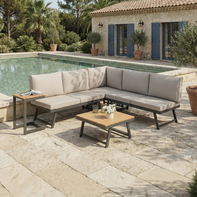 Home Garden Direct Monaco - Lounge Corner Sofa Set - Grey - Transforms into x2 Sunbeds Grey Unisex