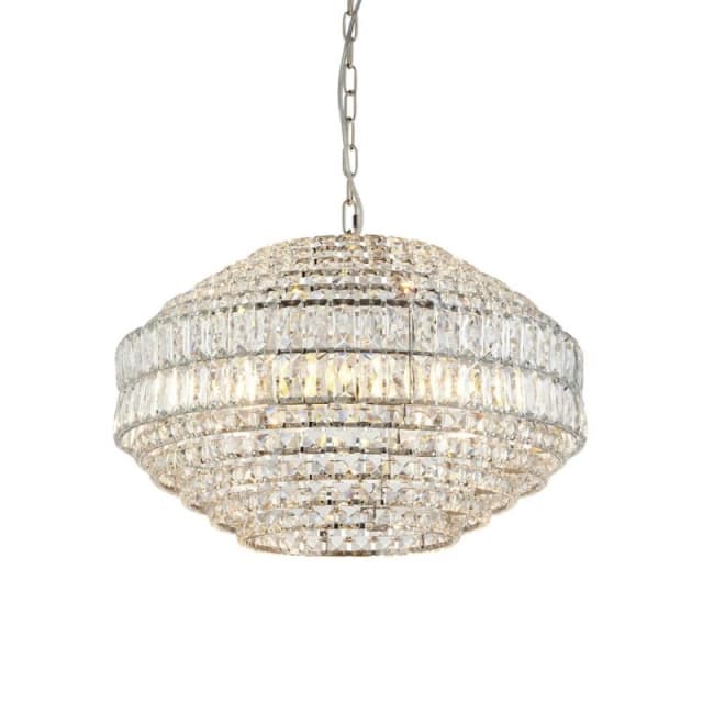 Netlighting Aversa Pendant Ceiling Light Bright Nickel Plate Clear Crystal Glass in Silver Silver Unisex