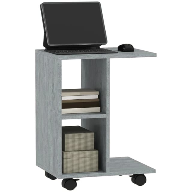 HOMCOM C-Shape End Table Storage Unit w/ 2 Shelves 4 Wheels Home - Grey TJ Hughes Natural 5061025074020