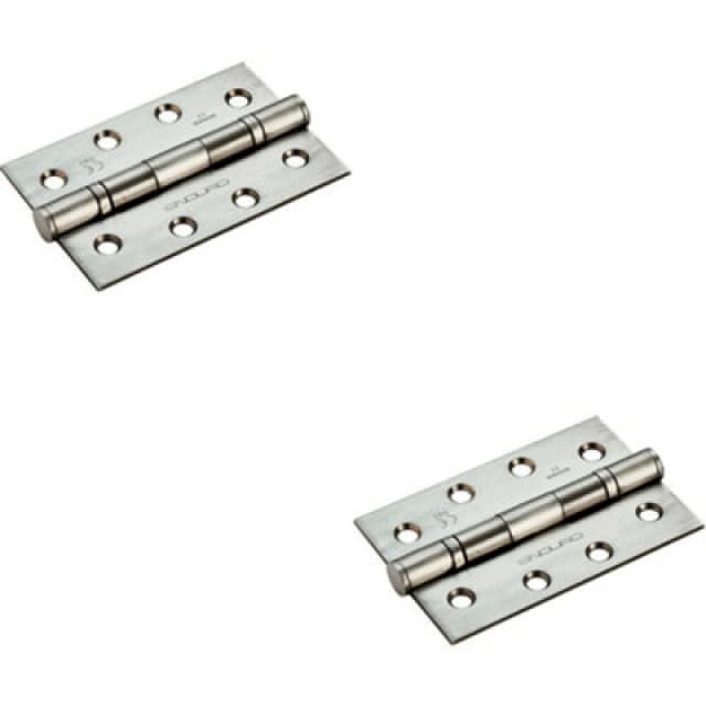 Loops 2x PAIR 102 x 68 x 2.2mm Ball Bearing Hinge Satin Steel Interior Door Metallics