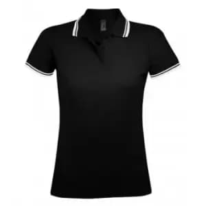 SOLS Womens/Ladies Pasadena Tipped Short Sleeve Pique Polo Shirt (XL) (Black/White)