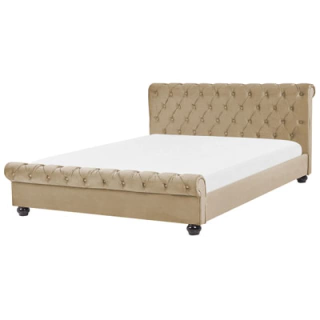 Beliani Bed Velvet Avallon 160 X 200 Cm (Eu King Size) Beige
