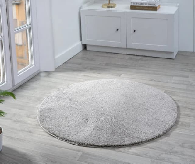 Comfy Washable Low Pile Living Room Area Rug - Anti Slip Felt Backing Dark Grey 100Cm Diameter
