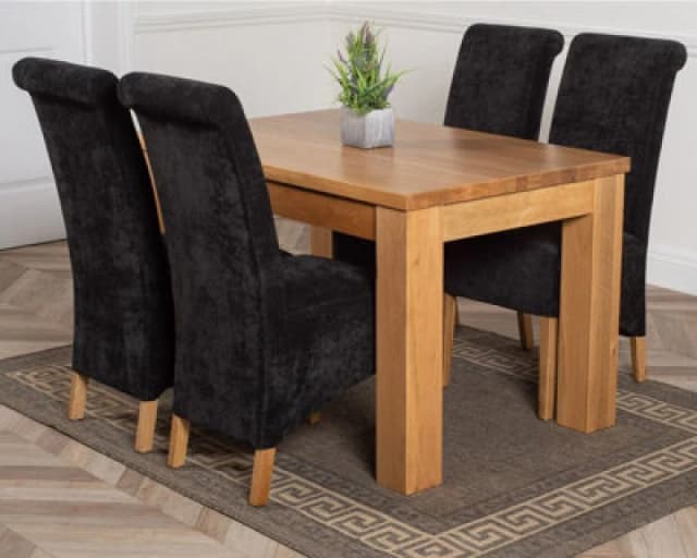 Thats Furniture Dakot 127 x 82cm Oak Small Dining Table & 4 Montana Fabric Chairs in Black Size: 127 x 82cm Black Unisex 127 x 82 cm