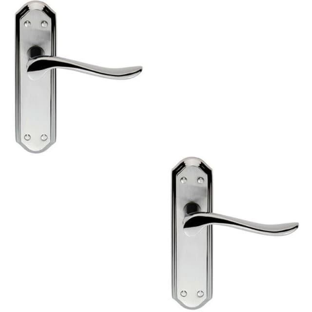 Loops 2x PAIR Curved Lever on Sculpted Latch Backplate 180 x 48mm Dual Chrome Multi