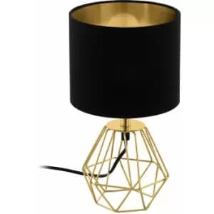 Loops - Table Lamp Colour Brass Steel Base Shade Black Gold Fabric Bulb E14 1x60W