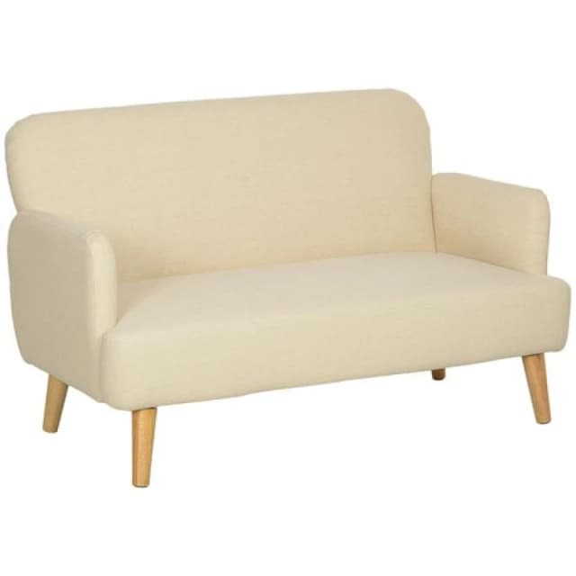 HOMCOM 2 Seater Sofa with 21cm Thick Padding and Wood Legs, Cream White, Cream 83B-056V70CW