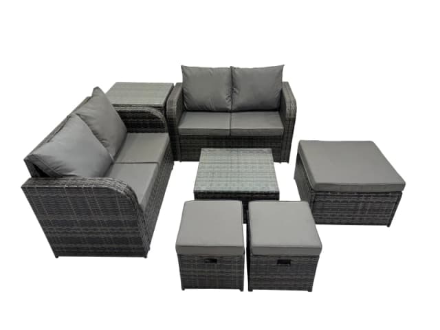 Fimous Love Sofa Square Coffee Table Set with Side Table 3 Stools in Dark Grey Dark Grey Unisex