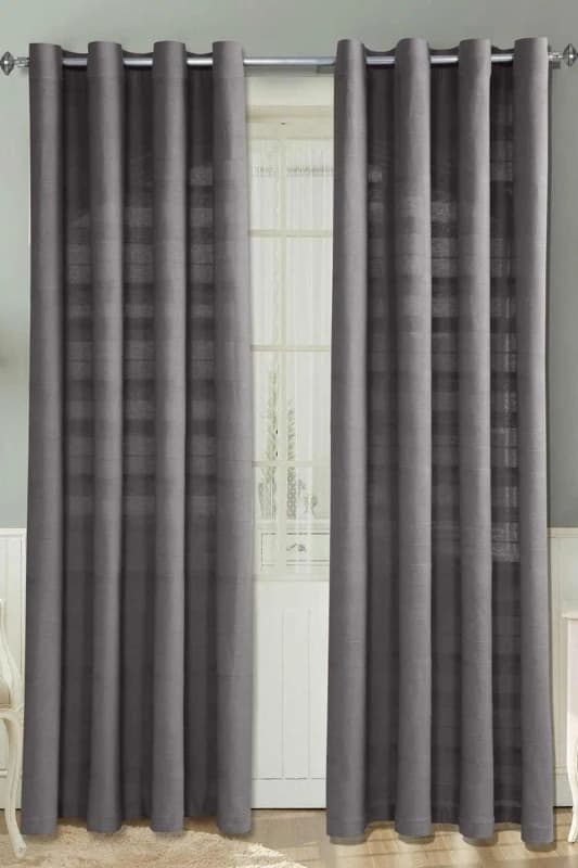 Homescapes Cotton Rajput Ribbed Charcoal Grey Curtain Pair, 66 X 72" Drop