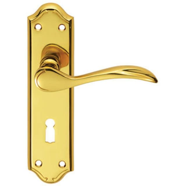 Loops PAIR Curved Door Handle Lever on Lock Backplate 180 x 45mm Polished Brass Metallics