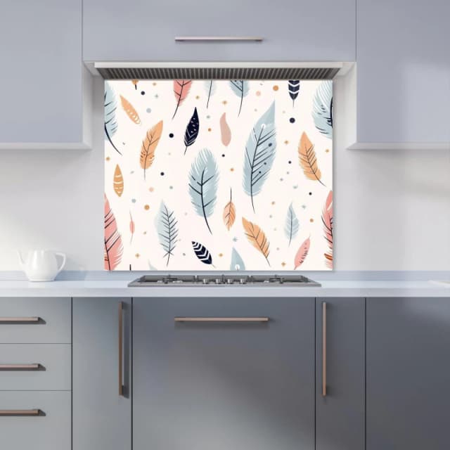 Warren Reed - Designer Pastel Feather Pattern Kitchen Splashback in Blue Size: 600mm x 750mm Blue Unisex 600mm x 750mm
