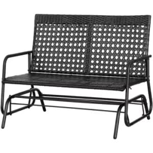 Outsunny - 2 Seater Wicker Glider Bench Chair Rocking Chair Outdoor Patio Garden Armchair High Back
