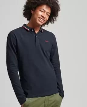 Superdry Mens Vintage Tipped Long Sleeve Polo Shirt Navy / Natural - Size: M