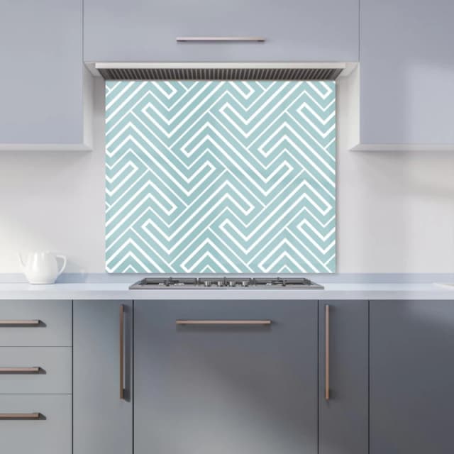 Warren Reed - Designer Blue & White Geometric Pattern Kitchen Splashback in Green Size: 700mm x 650mm Green Unisex 700mm x 650mm