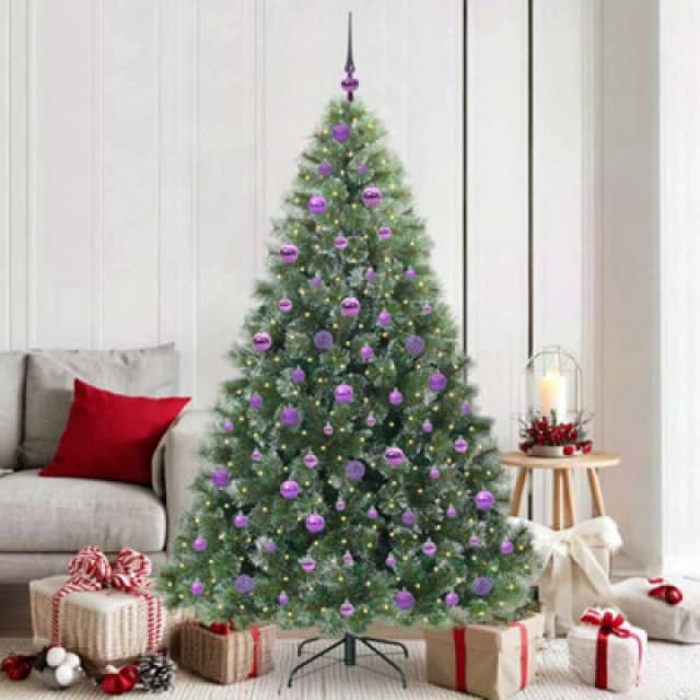 vidaXL Artificial Christmas Tree with 300 LEDs, Lilac Balls Green 180cm PE and PVC, Green 3397854
